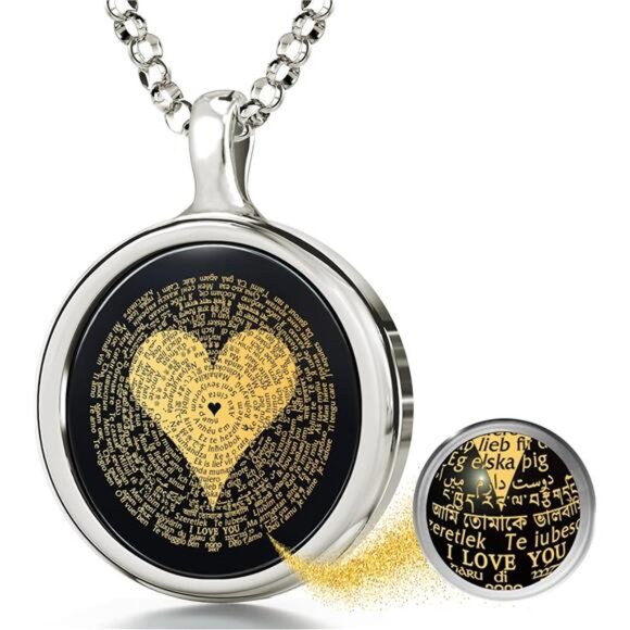 I Love You Necklace Romantic Pendant for Her - 925 Sterling Silver - Picture 1 of 14